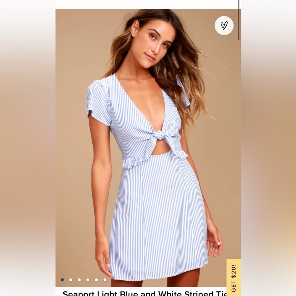 Lulu’s Seaport Light Blue and White Striped Tie-Front Dress